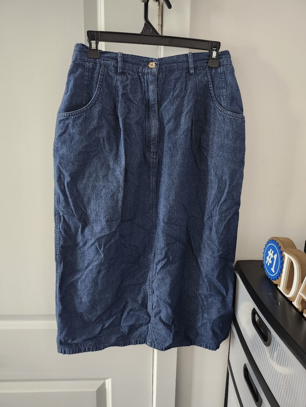 Vintage Classic Dark Blue Denim Midi Skirt